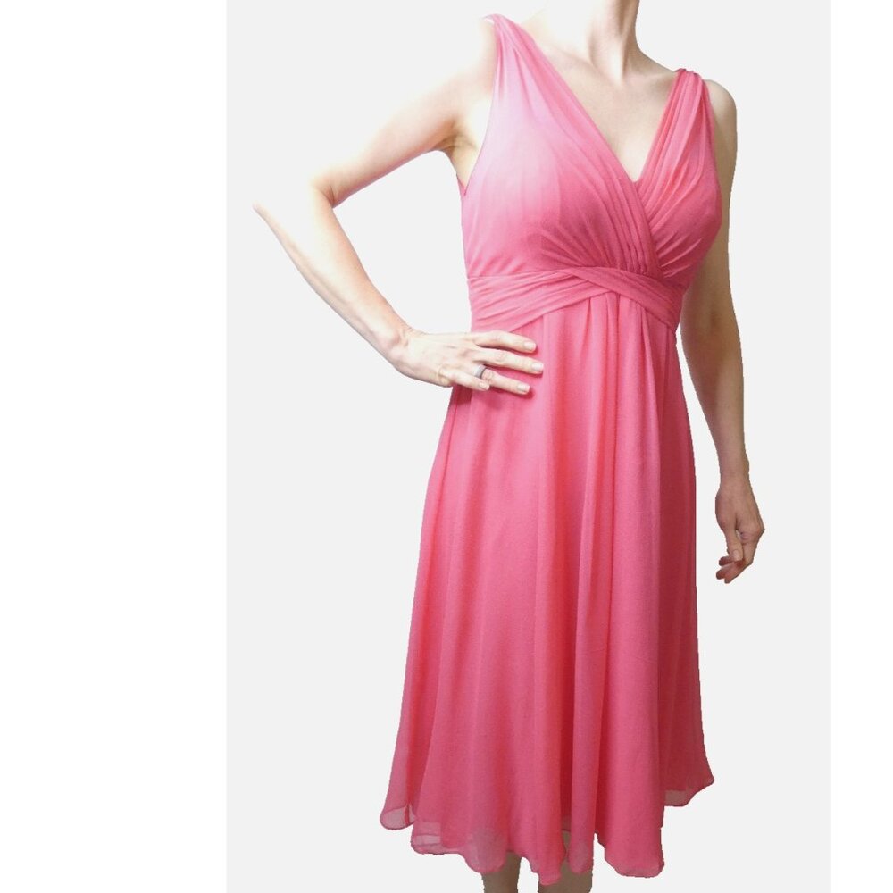 Pink Holiday Party Silk Dress Sz 8 Chiffon L.K.Bennett Couture Ruched Sleeveless